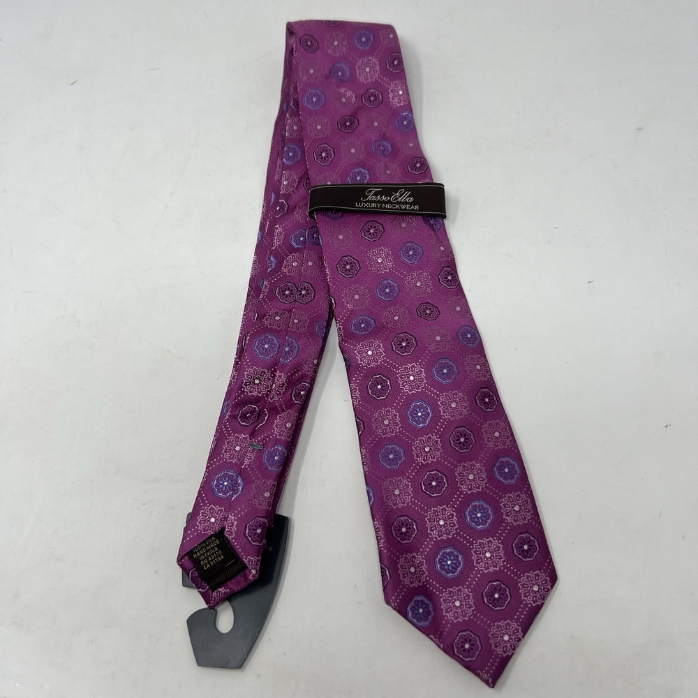 TASSO ELBA Purple Pink & Soft Sapphire Blue Macclesfield Silk Tie NEW